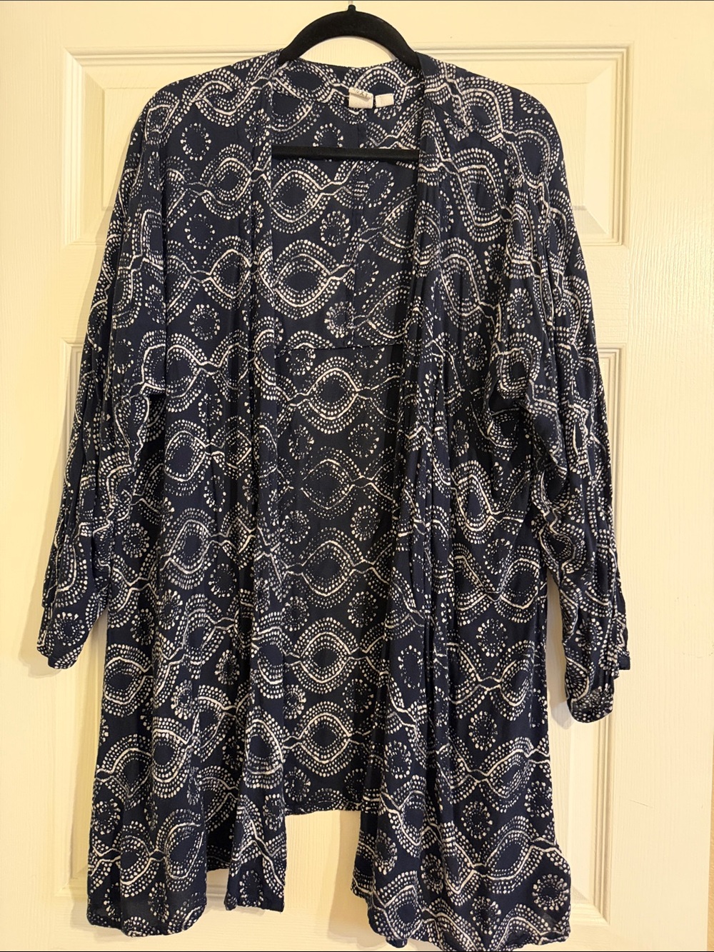 Roxy Early 2000s Kimono Coverup Cape Navy Blue and White